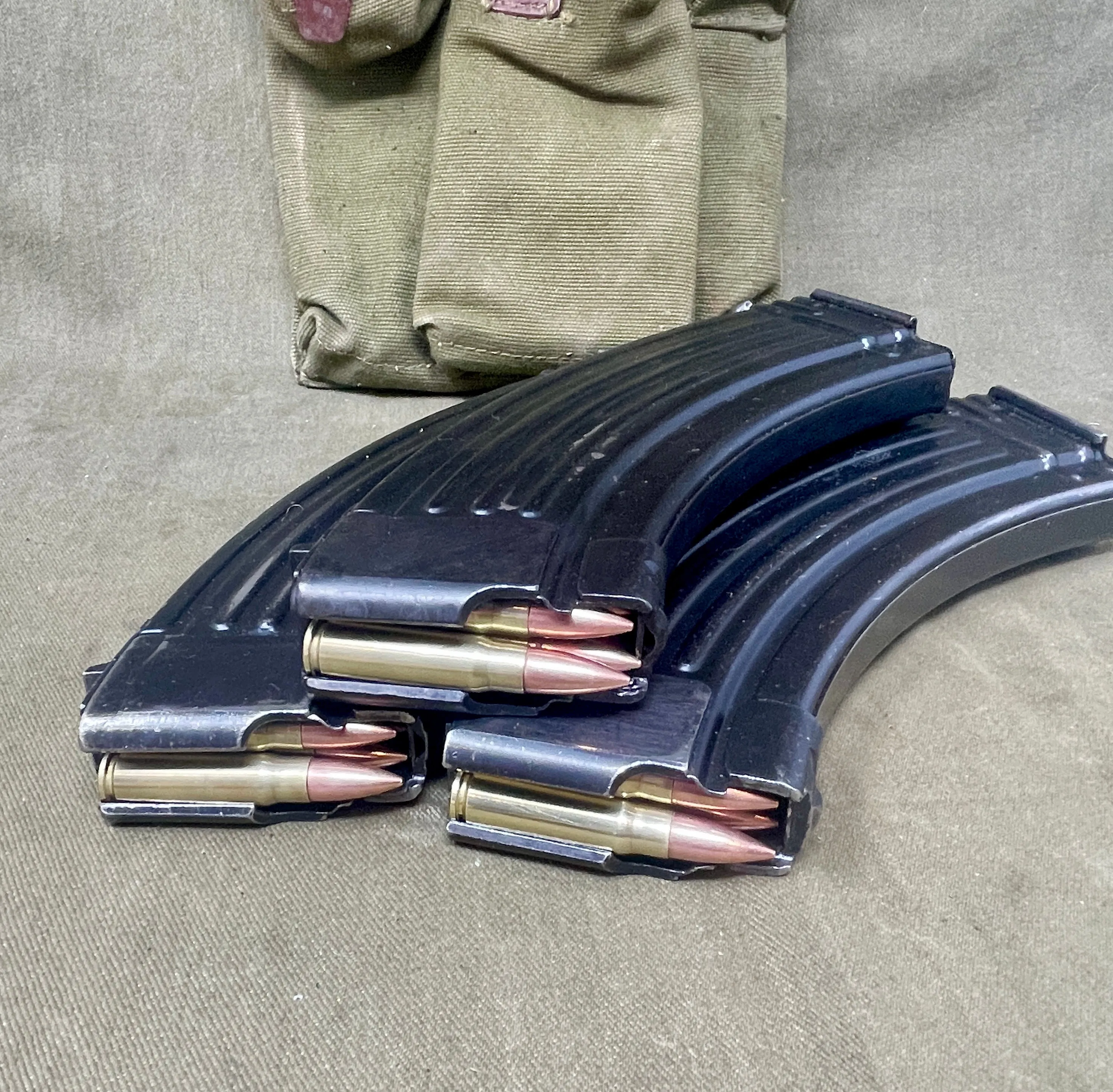 3 x 7.62x39 Original AKM Magazines in Military Pouch with 5 Inert Rounds Each