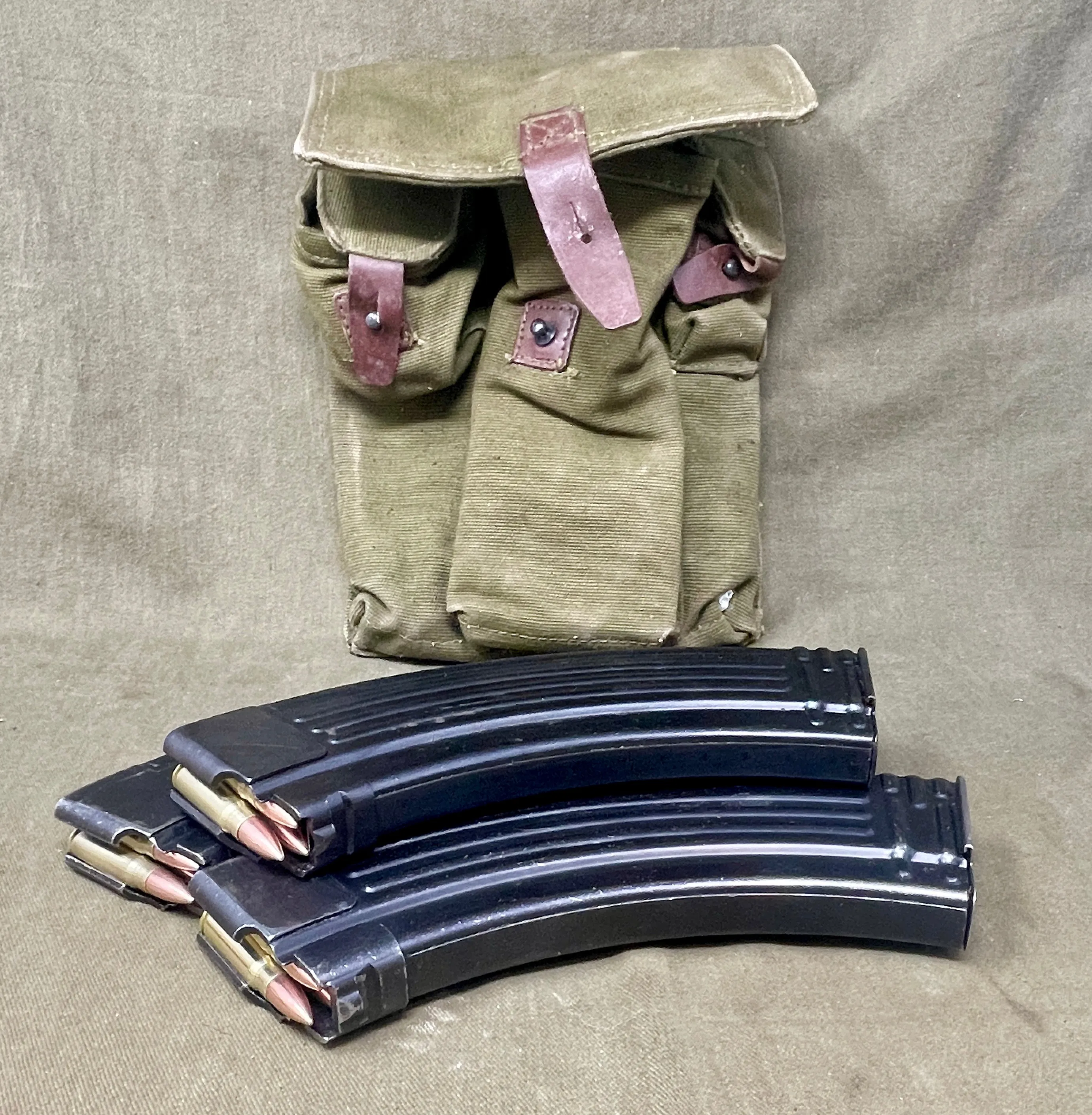 3 x 7.62x39 Original AKM Magazines in Military Pouch with 5 Inert Rounds Each