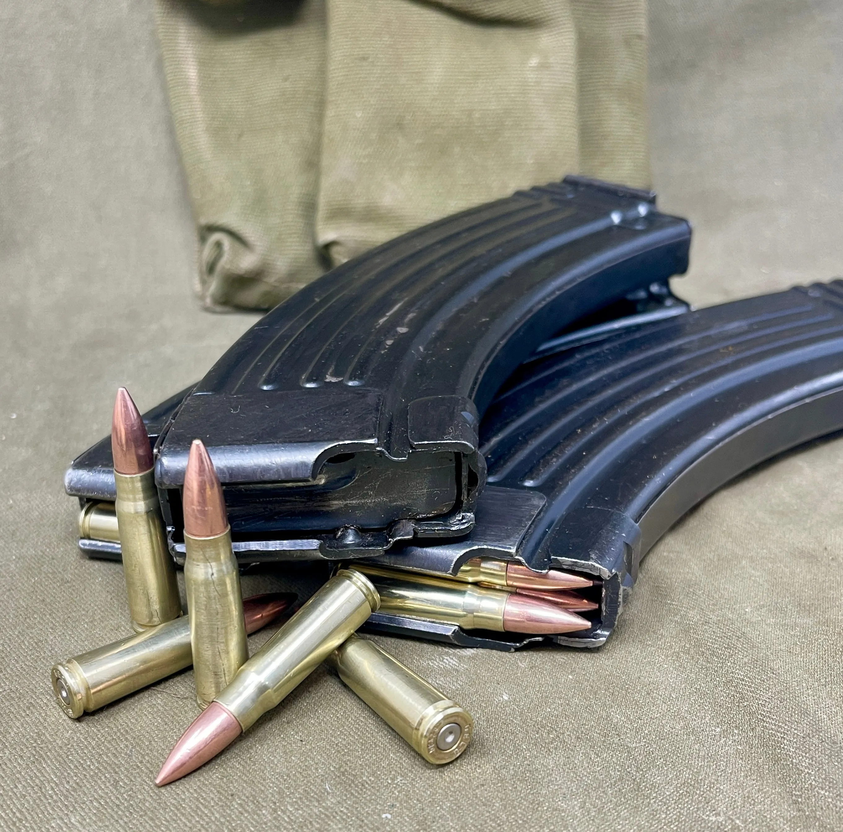 3 x 7.62x39 Original AKM Magazines in Military Pouch with 5 Inert Rounds Each