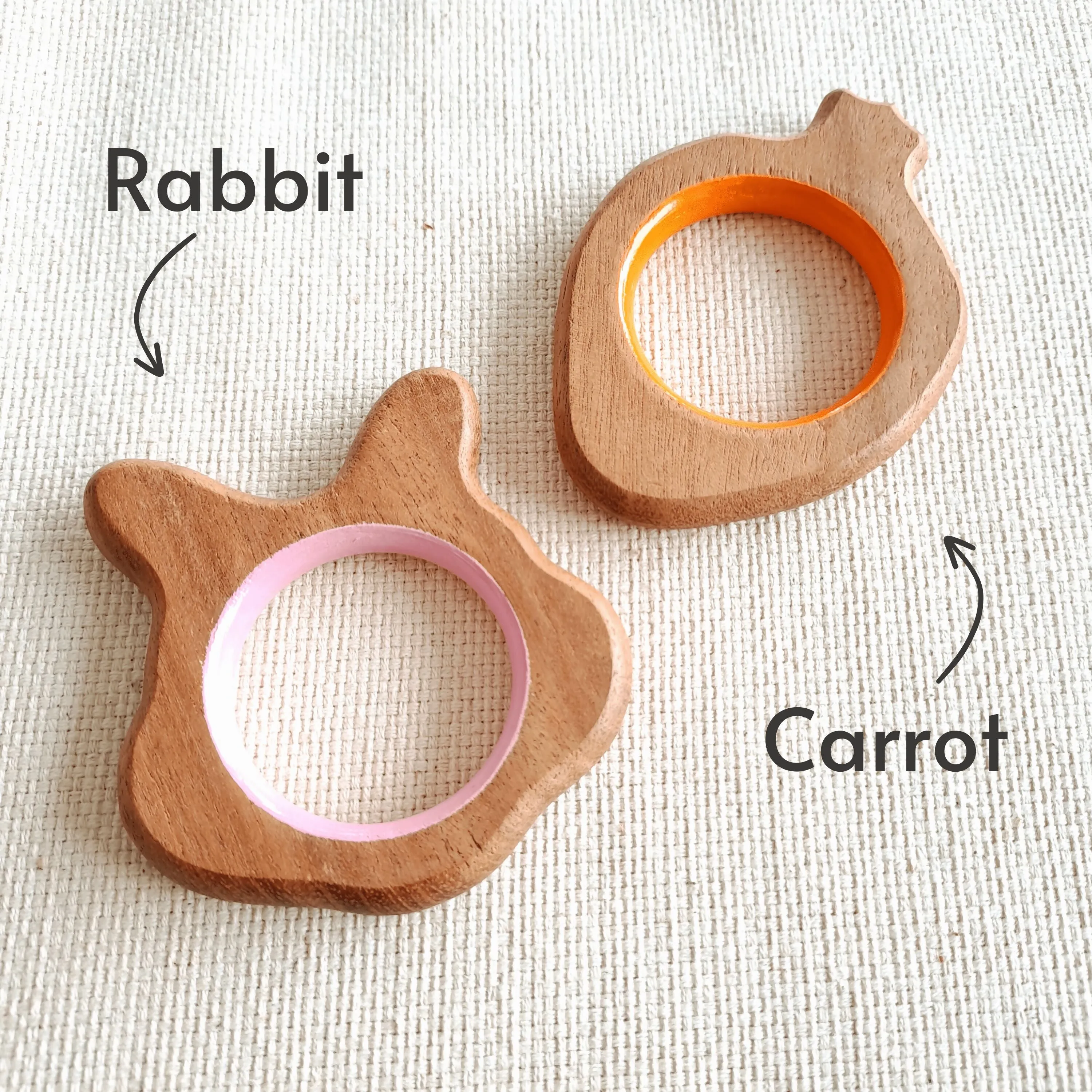 BABYCOV Cute Rabbit and Carrot Natural Neem Wood Teethers for Babies | Natural and Safe | Goodness of Organic Neem Wood | Both Chewing and Grasping Toy | Set of 2 (Age 4  Months)