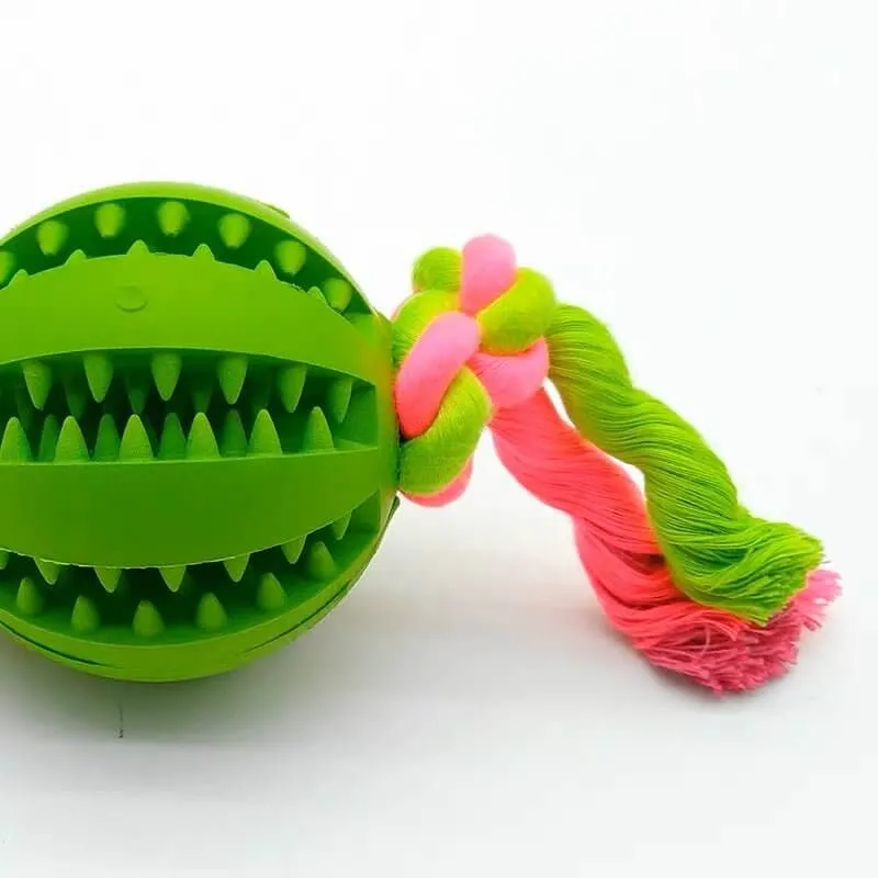 Chew Teething Durable Rubber Ball Food Dispensing Dog Rope Toy