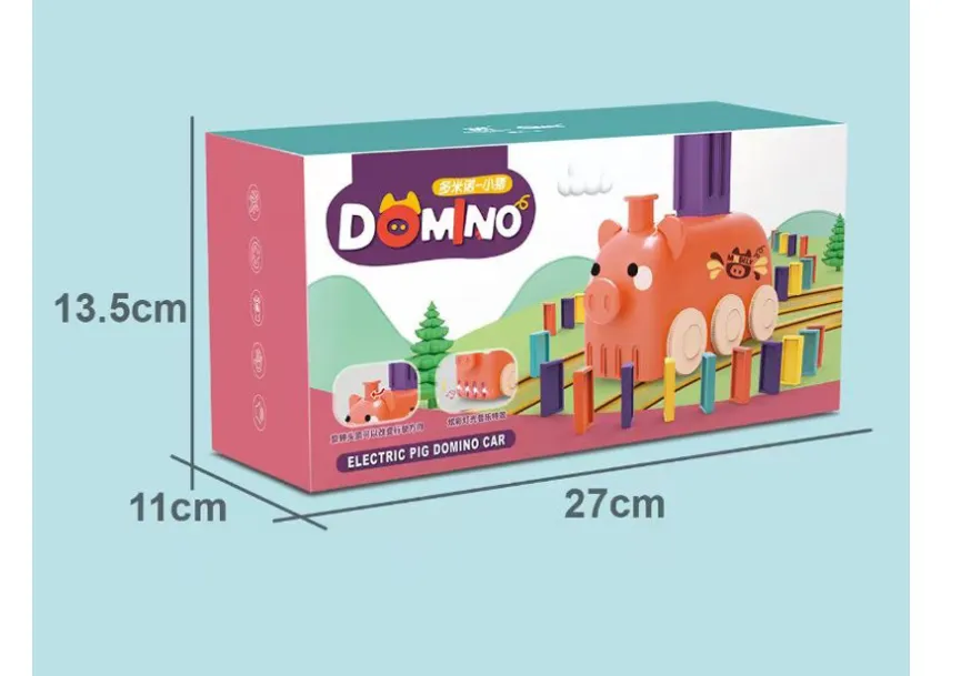 Domino Train Toy Stacking Block Set Domino Building Block Brain Developmental Electric Car Cartoon Block For Kids