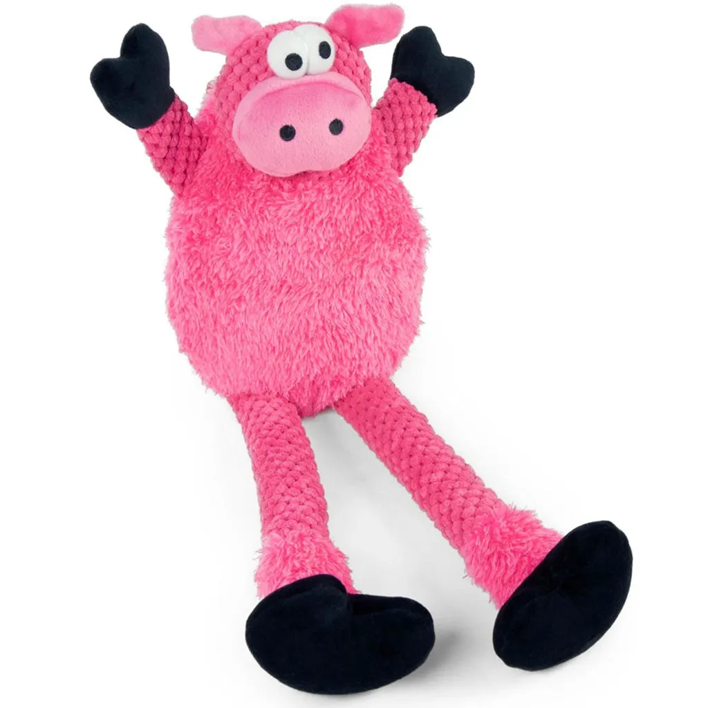 GoDog Checkers Skinny Pig Squeaker Dog Toy, Pink, Small