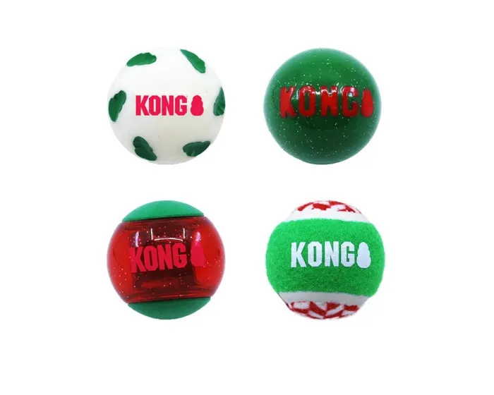 KONG Holiday Occasion Dog Fetch Ball 4 Pack