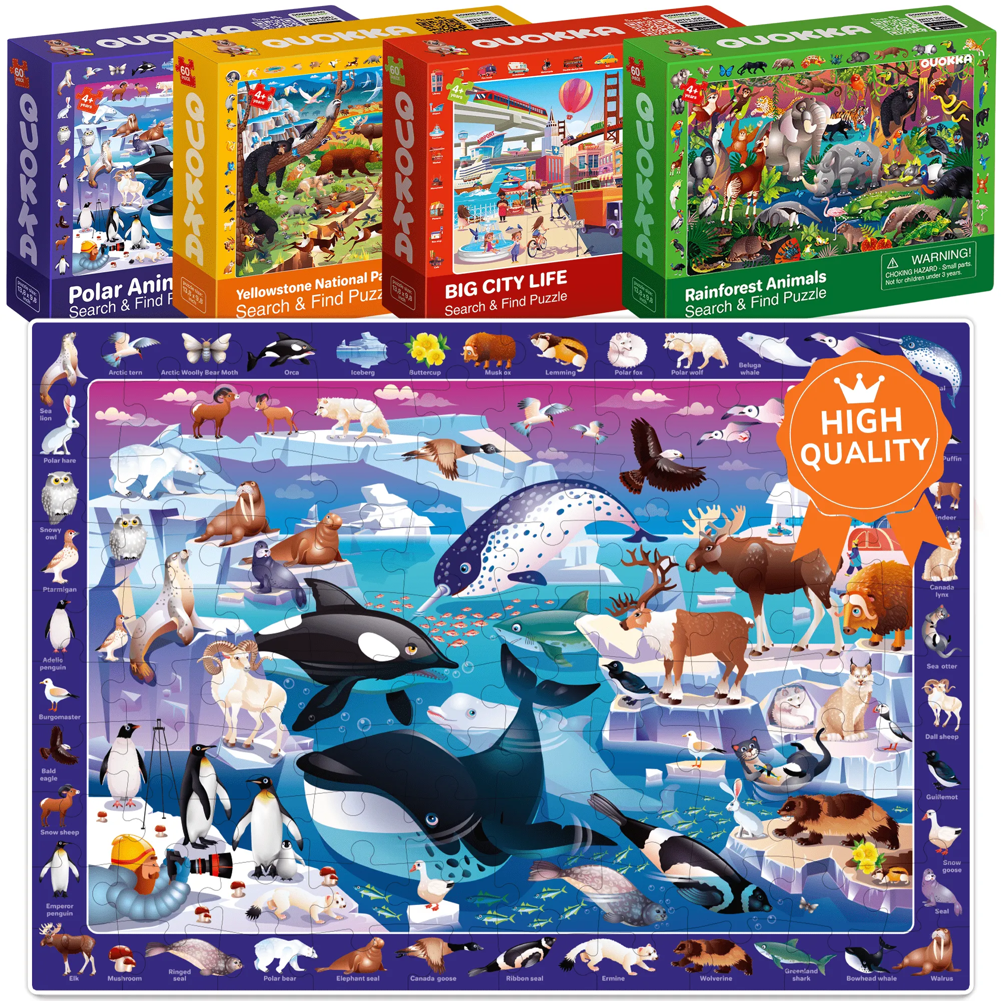 Mega Set 4 30-60 Pcs Search & Find Puzzles for Kids | Animals (Variation)