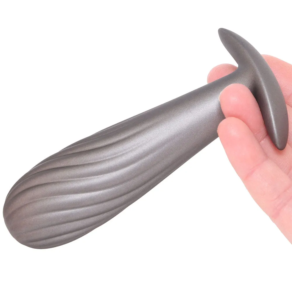 Ouch! Smooth Silicone Ribbed Butt Plug in Gun Metal