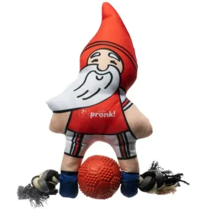 Pronk! Pets Goal Garden Gnome Soccer 13.5-Inch Durable Soft Plush Squeaky Rope Dog Toy