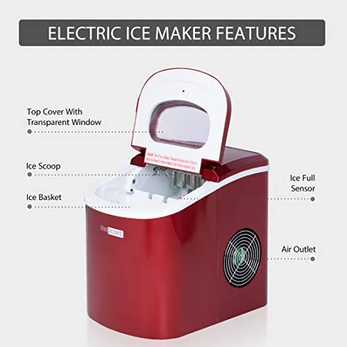 VIVOHOME Electric Portable Compact Countertop Automatic Ice Cube Maker Machine with Hand Scoop and Self Cleaning Function 26lbs/Day Red