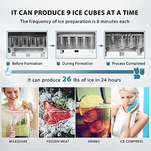 VIVOHOME Electric Portable Compact Countertop Automatic Ice Cube Maker Machine with Hand Scoop and Self Cleaning Function 26lbs/Day Red