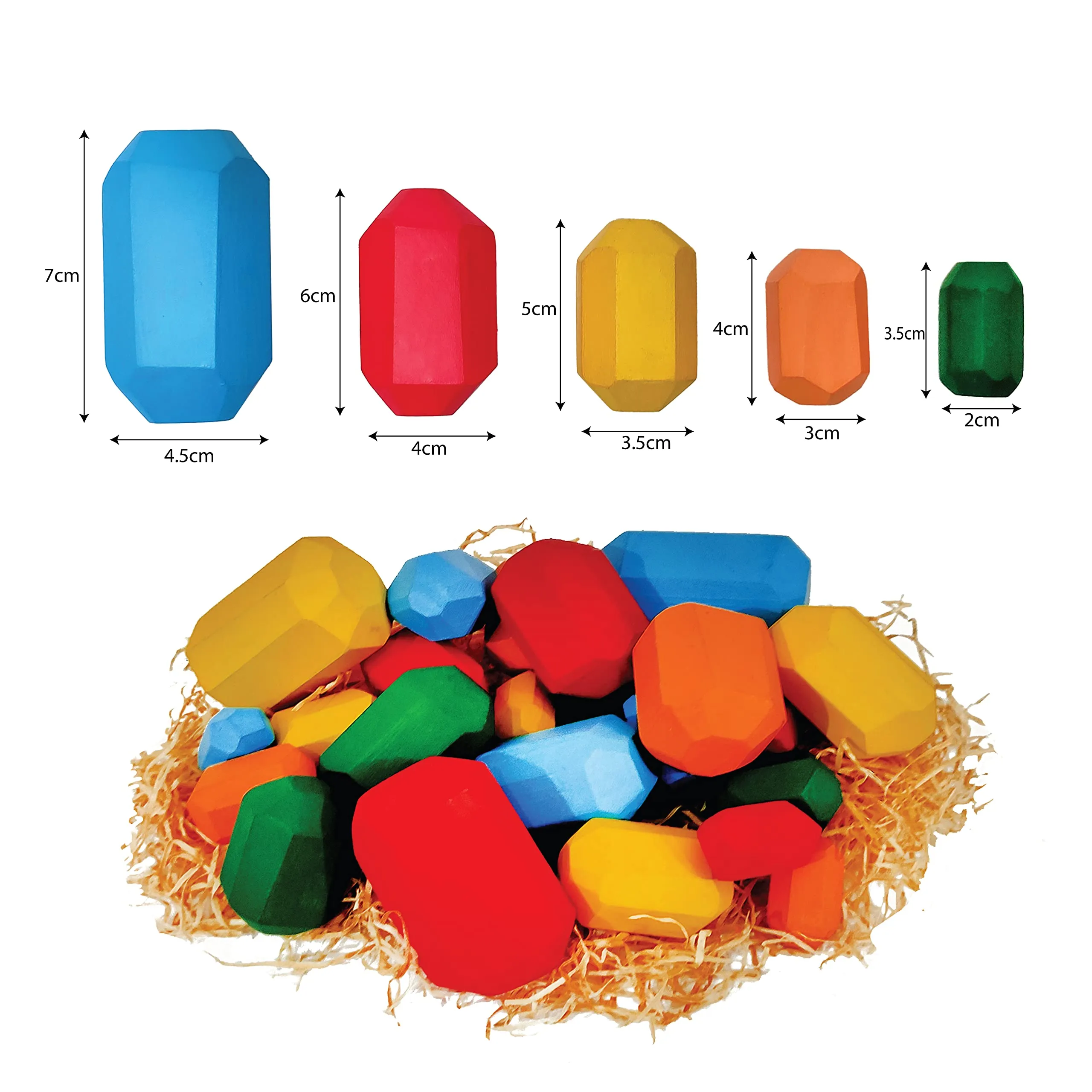 WONDRBOX 25 PCs Wooden Sorting Stacking Rocks.