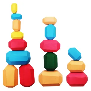 WONDRBOX 25 PCs Wooden Sorting Stacking Rocks.